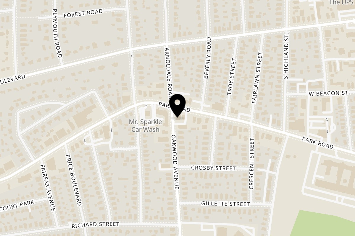 Map showing the location of Burger Squad on 165 Park Rd in West Hartford